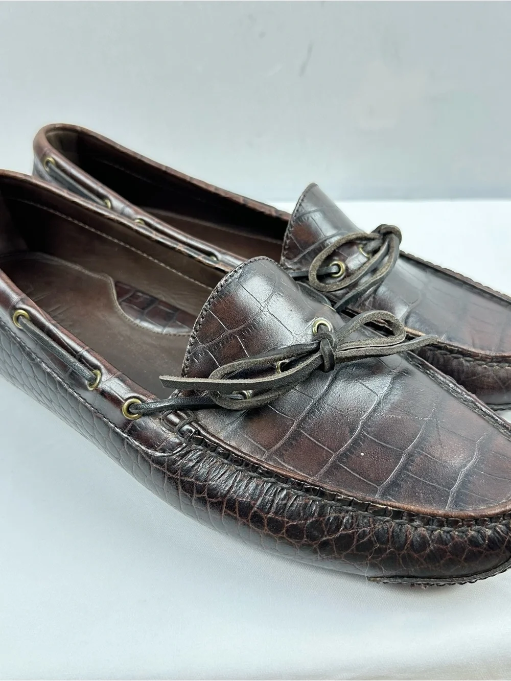 Cole Haan Men's Dark Brown Croc-Embossed Leather Boat Shoes